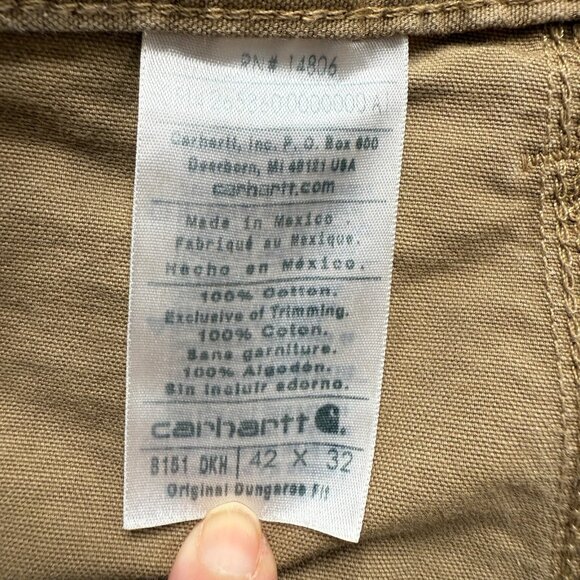 Carhartt Carpenter Pants Men 42 x 32 Beige Canvas Original Dungaree Fit B151 - Picture 5 of 16